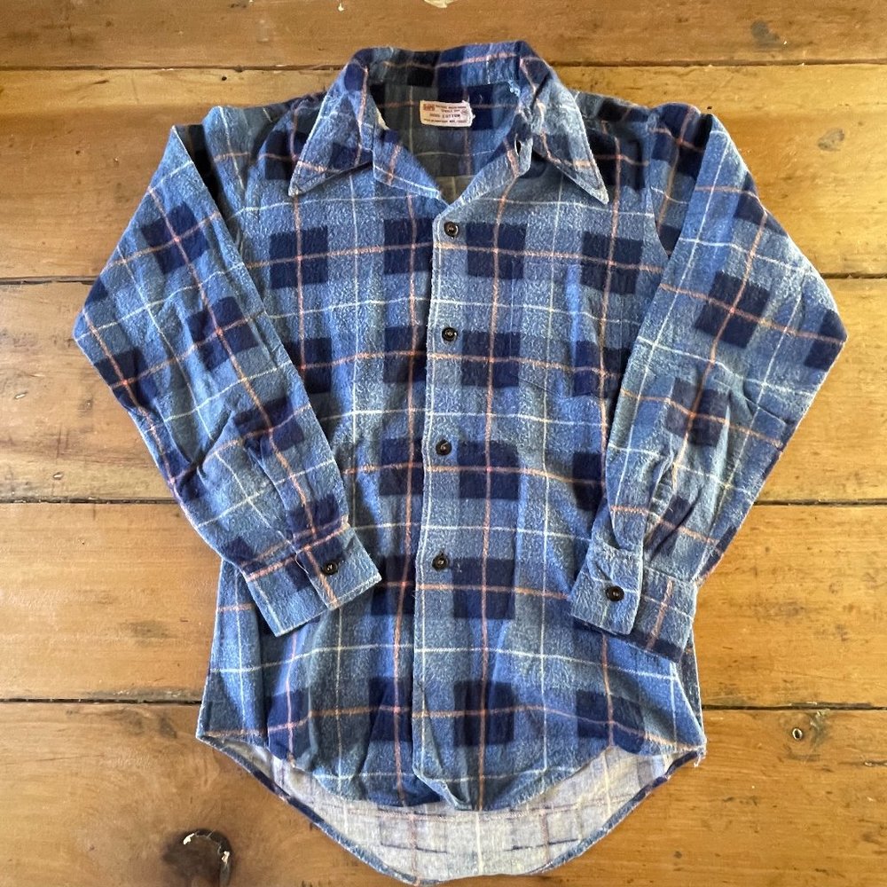 Vintage 1970's K-Mart Button up Flannel Shirt Size 14 please see measurements